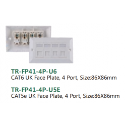 CAT6 UK Face Plate, 4 Port, Size:86X86mm/CAT5e UK Face Plate, 4 Port, Size:86X86mm