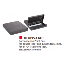 Consolidation Point Box for double Floor and suspended ceiling, for 8x RJ45 Keystone jack,  Size:230