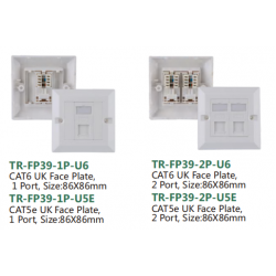 CAT5e UK Face Plate,  2 Port, Size:86X86mm