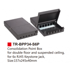 Consolidation Point Box for double floor and suspended ceiling, for 6x RJ45 Keystone jack,  Size:157