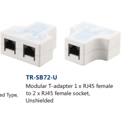 Modular T-adapter 1 x RJ45 female  to 2 x RJ45 female socket,  Unshielded