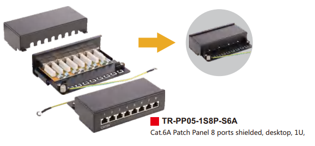 Cat.6A Patch Panel 8 ports shielded, desktop, 1U,