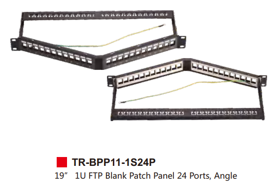 19” 1U FTP Blank Patch Panel 24 Ports, Angle