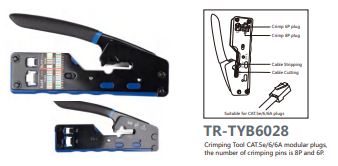 Crimping Tool CAT.5e/6/6A modular plugs,  the number of crimping pins is 8P and 6P.