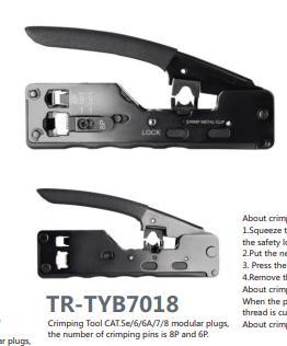 Crimping Tool CAT.5e/6/6A/7/8 modular plugs,  the number of crimping pins is 8P and 6P.