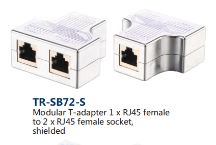 Modular T-adapter 1 x RJ45 female  to 2 x RJ45 female socket,  shielded