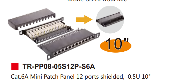 Cat.6A Mini Patch Panel 12 ports shielded, 0.5U 10