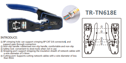 Crimping Tool CAT.5e/6/6A modular plugs,  the number of crimping pins is 8P and 6P.