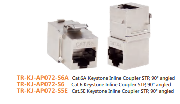 CAT6A/CAT6/CAT5E.Inline Coupler-keystone jack,STP,90 degree angled