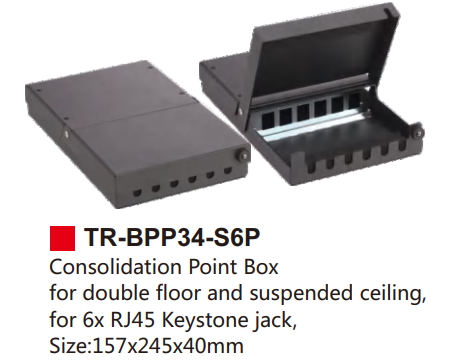 Consolidation Point Box for double floor and suspended ceiling, for 6x RJ45 Keystone jack,  Size:157