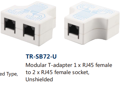 Modular T-adapter 1 x RJ45 female  to 2 x RJ45 female socket,  Unshielded