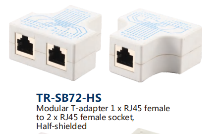 Modular T-adapter 1 x RJ45 female  to 2 x RJ45 female socket,  Half-shielded